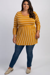 PinkBlush Mustard Striped Peplum Ruffle Plus Top