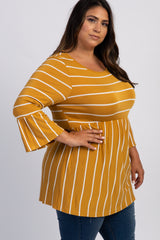 PinkBlush Mustard Striped Peplum Ruffle Plus Top