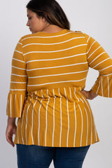 PinkBlush Mustard Striped Peplum Ruffle Plus Top