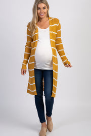 Mustard Striped Knit Long Maternity Cardigan