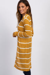 Mustard Striped Knit Long Cardigan