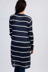 Navy Striped Knit Long Cardigan