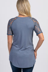 Blue Lace Sleeve Maternity Top