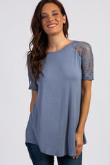 Blue Lace Sleeve Top