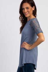 Blue Lace Sleeve Top