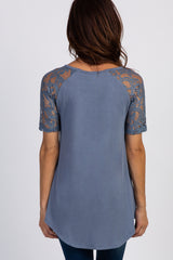 Blue Lace Sleeve Top