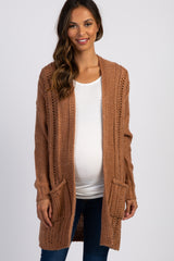 Camel Knit Long Sleeve Maternity Cardigan