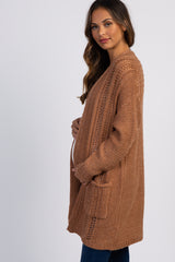 Camel Knit Long Sleeve Maternity Cardigan