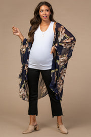 PinkBlush Navy Blue Floral Chiffon Draped Maternity Cover Up