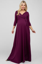 PinkBlush Plum Solid Sash Tie Maternity Maxi Dress