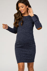 PinkBlush Heather Navy Suede Elbow Patch Sleeve Maternity Dress