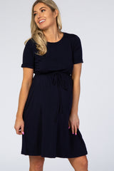 PinkBlush Navy Blue Cuff Sleeve Waist Tie Maternity Dress