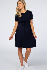 PinkBlush Navy Blue Cuff Sleeve Waist Tie Maternity Dress