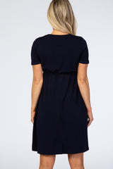 PinkBlush Navy Blue Cuff Sleeve Waist Tie Maternity Dress