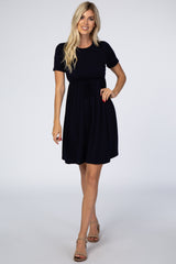 PinkBlush Navy Blue Cuff Sleeve Waist Tie Maternity Dress