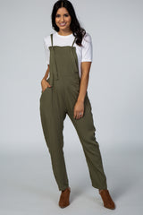 Olive Front Tie Maternity Overalls