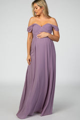 PinkBlush Lavender Off Shoulder Chiffon Maxi Maternity Dress