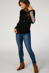 Black Sequin Sleeve Knit Maternity Sweater