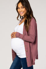 Mauve Waffle Knit Button Front Maternity Top