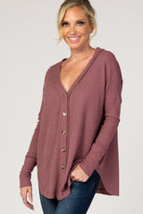 Mauve Waffle Knit Button Front Maternity Top