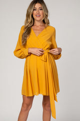 Yellow Chiffon Maternity Wrap Dress