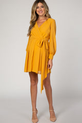 Yellow Chiffon Maternity Wrap Dress