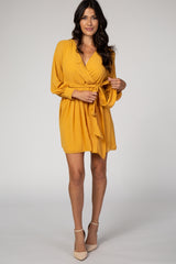 Yellow Chiffon Maternity Wrap Dress