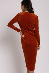 Rust Velvet Knotted Plunge Maternity Dress