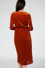 Rust Velvet Knotted Plunge Dress