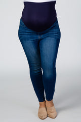 Navy Blue Solid Hued Plus Maternity Jeans