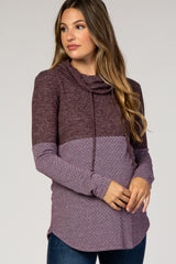 Plum Knit Colorblock Funnel Neck Maternity Top