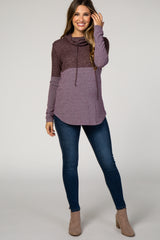 Plum Knit Colorblock Funnel Neck Maternity Top