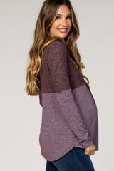 Plum Knit Colorblock Funnel Neck Maternity Top