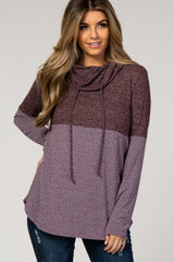 Plum Knit Colorblock Funnel Neck Top