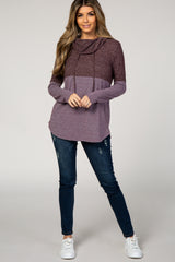 Plum Knit Colorblock Funnel Neck Top