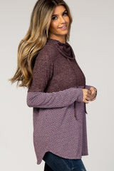 Plum Knit Colorblock Funnel Neck Top