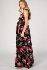 Black Floral Sleeveless Maternity Maxi Dress