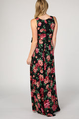 Black Floral Sleeveless Maternity Maxi Dress