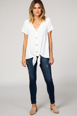 Ivory Button Tie Front Top