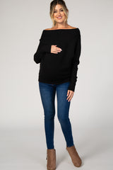 Black Dolman Sleeve Wide Neck Maternity Sweater