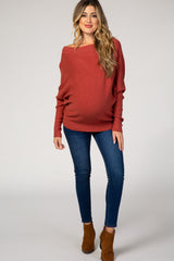 Rust Dolman Sleeve Wide Neck Maternity Sweater