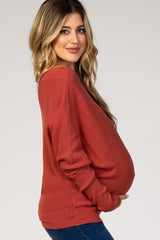 Rust Dolman Sleeve Wide Neck Maternity Sweater