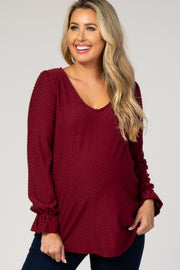 Burgundy Swiss Dot Long Sleeve Maternity Top