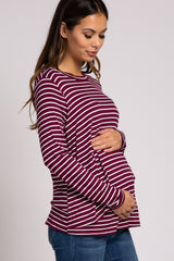 PinkBlush Burgundy Striped Layered Front Long Sleeve Maternity/Nursing Top