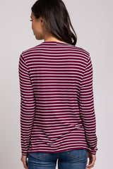 PinkBlush Burgundy Striped Layered Front Long Sleeve Maternity/Nursing Top