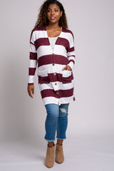 Burgundy Striped Button Front Maternity Cardigan