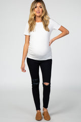 Navy Dark Wash Ripped Knee Maternity Jeans