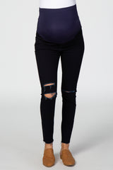 Navy Dark Wash Ripped Knee Maternity Jeans