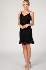 Black Crochet Lace Fitted Dress