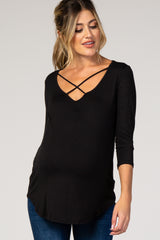 Black Cross Front 3/4 Sleeve Maternity Top